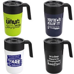 Volunteer Recognition & Appreciation Theme Omni 13 oz Stainless Steel & Polypropylene Mug  Volunteer, Appreciation, Recognition,13 oz stainless mug, Desk mug, imprinted mug under $8, Stainless Steel mug, Imprinted, personalized, with name on it, Care Promotions, 