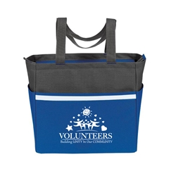 "Volunteers: Building Unity In Our Community" Two-Tone Accent Zip Tote  volunteer theme, two tone, tote, accent, Tote bag, Promotional, Imprinted, Polyester, Travel, Custom, Personalized, Bag 