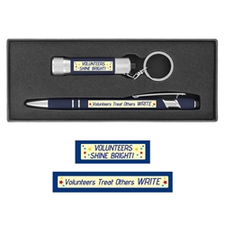 Volunteers: Shine Bright & Treat Others "Write" Executive Soft Touch Key Light and Pen Gift Set  soft touch, Volunteer, Volunteers, Appreciation, Recognition,  Pen, Mini Flash Light, Pen and flashlight Gift Set, Imprinted, Personalized, Promotional, with name on it