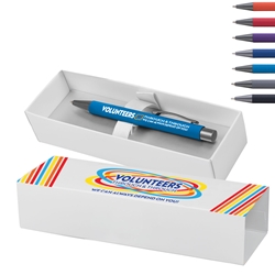 "Volunteers: Through and Through We Can Always Depend On You!" Bowie Softy Pen & Gift Box Volunteer Theme, Decorated, Pen with gift box, Pen and Gift Box, Logo Pen and Gift Box, Imprinted, Personalized, Promotional, with name on it