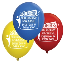 "Volunteers: You Deserve Praise Every Day in Every Way" 9 inch Crystal Latex Balloons (Pack of 60 assorted)  Volunteer Theme, Latex balloons, party goods, decorations, celebrations, round shaped balloons, promotional balloons, custom balloons, imprinted balloons