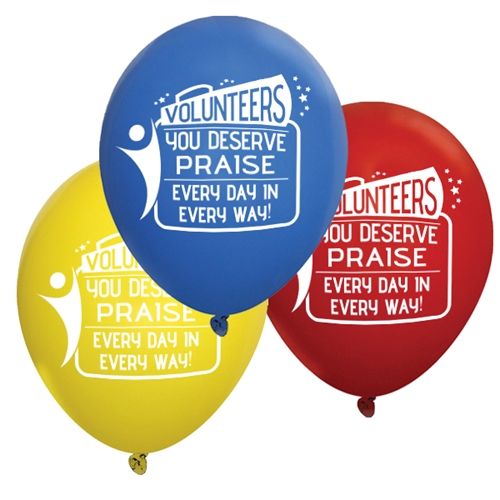 "Volunteers: You Deserve Praise Every Day in Every Way" 9 inch Crystal Latex Balloons (Pack of 60 assorted) 