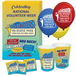 "Volunteers: You Deserve Praise Every Day in Every Way" Celebration Party Pack   Poster, Buttons, Pens, Cups, Party, Pack, Celebration Pack, Volunteers, Appreciation, Week, Volunteer,  Day theme Celebration Pack