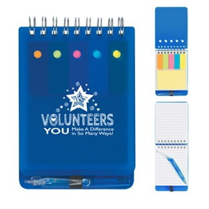 "Volunteers: You Make A Difference In So Many Ways!" Spiral Jotter With Sticky Notes, Flags & Pen  