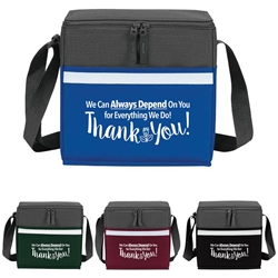 "We Always Depend On You For Everything We Do, Thank You" Two-Tone Accent 12-Pack Cooler   Employee, staff, appreciation, lunch cooler, gifts, two tone, cooler, accent, lunch bag, 12 pack cooler, Promotional, Imprinted, Polyester, Travel, Custom, Personalized, Bag 