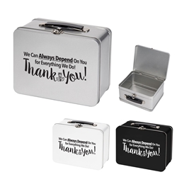 "We Can Always Depend On You For Everything We Do, Thank You!" Throwback Tin Lunch Box Employee Appreciation Day, Lunch Tin, Retro, Lunch Box, Imprinted, Personalized, Promotional, with name on it, Gift Idea, Giveaway, novelty pen, promotional pen, fidget spinner pen