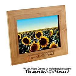 "We Can Always Depend on You For Everything We Do!" 4" X 6" Bamboo Photo Frame  Employee, Appreciation, Recognition, Bamboo, Wooden, 4" X 6" Photo Frame, 4" x 6", Photo, Frame, Picture,  Imprinted, Personalized, Promotional, with name on it, giveaway,