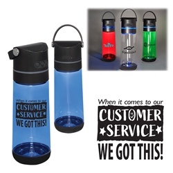 "When It Comes To Our Customer Service...WE GOT THIS!" 21 oz Copolyester Plastic Wireless Speaker Bottle  Customer Service, Theme, Recognition, Appreciation, CSR, promotional wellness gifts, custom logo wireless speaker, custom fitness gifts, promotional water bottle, custom logo water bottle, employee appreciation gifts, business gifts, employee wellness giveaways, corporate gifts with your logo