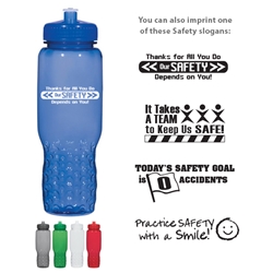 Workplace Safety Reminder 32 Oz. Hydroclean™ Sports Bottle With Groove Grippers  Workplace Safety, Reminder, 32 Oz. Hydroclean Sports Bottle With Groove Grippers, Hydroclean, Sports, Bottle, Waterbottle, Water, Bottle, Grip, Gripper,Imprinted, Personalized, Promotional, with name on it, Giveaway,  