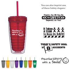 Workplace Safety Reminder Econo 16 Oz. Double Wall Tumbler With Lid And Straw  Workplace Safety Reminders, Econo 16 Oz. Double Wall Tumbler With Lid And Straw, Economy, 16 oz., Double Wall, Tumbler, Mug Travel, Acrylic, Translucent, with, Straw, Imprinted, Personalized, Promotional, with name on it, Gift Idea, Giveaway,