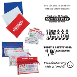 Workplace Safety Reminder First Aid Travel Kit  Workplace Safety Reminders, First Aid Travel Kit, First, Aid, Travel, Kit, Purse, Pouch, Imprinted, Personalized, Promotional, with name on it, giveaway
