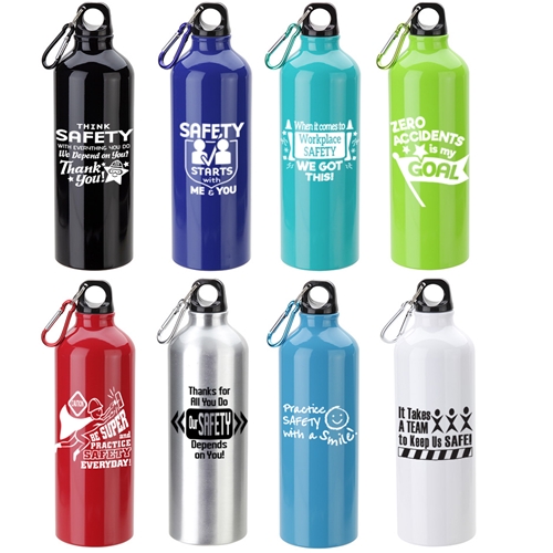 Workplace Safety Theme Atrium 25 oz Aluminum Bottle with Carabiner  