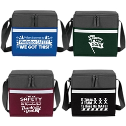 Workplace Safety Theme Two-Tone Accent 12-Pack Cooler  Workplace, Safety, Incentive, Awards, Rewards, Prize, lunch cooler, gifts, two tone, cooler, accent, lunch bag, 12 pack cooler, Promotional, Imprinted, Polyester, Travel, Custom, Personalized, Bag 