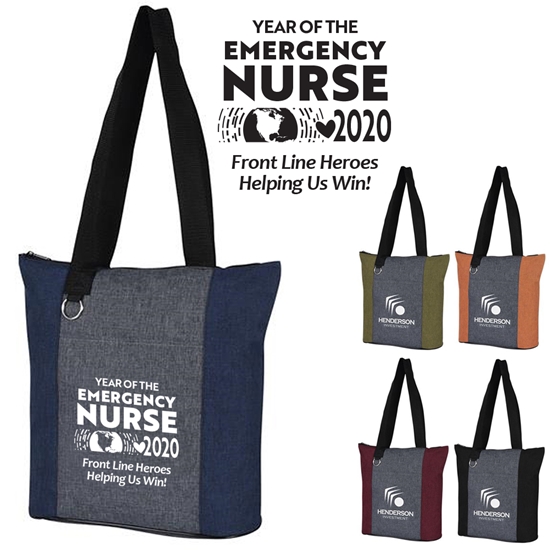 "Year of the Emergency Nurse 2020...Front Line Heroes, Helping Us Win!" Heathered Fun Tote Bag   - ENW080