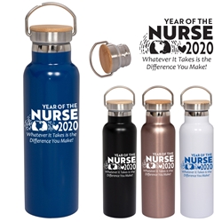 "Year of the Nurse 2020...Whatever it Takes Is The Difference You Make" 20 oz. Vacuum Bottle with Bamboo Lid  Nurses, Appreciation, Nursing, Recognition, Bamboo Lid Bottle, Vacuum Bottle, Bamboo Lid, Bottle, corporate holiday gifts, employee appreciation gifts, business gifts