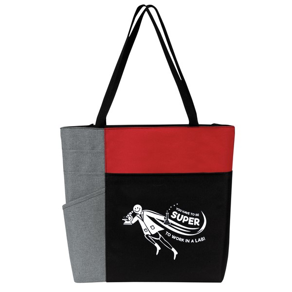 "You Have To Be SUPER To Work In A LAB!" Color Block Pocket Zip Tote - MLW042