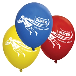 "You Have To Be SUPER to Work in a LAB!" Standard Latex Balloons (Pack of 60 assorted)    Medical Laboratory Professionals, Week, Latex balloons, party goods, decorations, celebrations, round shaped balloons, promotional balloons, custom balloons, imprinted balloons
