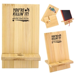 "Youre Killin It! We Appreciate You and The Awesome Things You Do!" Bamboo Phone & Tablet Holder   employee appreciation, theme, recognition, bamboo phone holder, bamboo tech holders, Phone Holder, tablet holder, tablet and phone holder, Personalized, customized