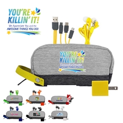 "Youre Killin It! We Appreciate You and The Awesome Things You Do!" Two Tone Wall Charging Travel Set  Imprinted employee appreciation theme technology gift set, custom tec travel set, Imprinted, Charger, Cords, imprinted ear bud and charger set, Personalized, customized